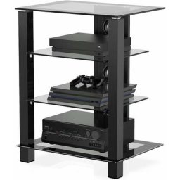 Tv Rack HiFi Regal Audio Schrank Glas und Alu Hhenverstellbares Regal - Fitueyes