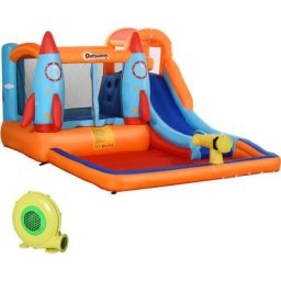Aufblasbare Hüpfburg mit Rutsche für 4 Kinder Burg Springburg mit Gebläse Spielburg Spielhaus für