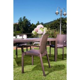 Dmora - Gartenstuhl Torino, Gartensitz, Stuhl für Esstisch, Gartensessel mit Rattaneffekt, 100 %