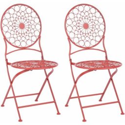 Set von 2 Garten Bistro Stühle zusammenklappbar Metall Provence Stil Rot Scario - Rot