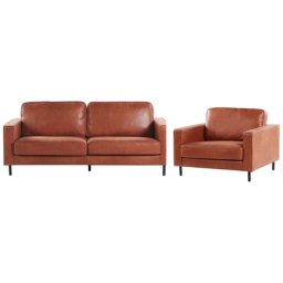 Sofa Set Goldbraun Polsterbezug Lederoptik Sitzgruppe Minimalistisch Wohnzimmer