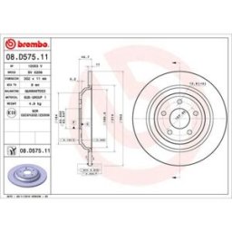 Bremsscheibe BREMBO 08.D575.11, hinten, voll, 1 Stück