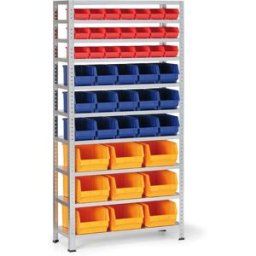 B2B Partner Regal mit Sichtlagerkästen BASIC, 1730 x 850 x 300 mm, 21x Typ A, 15x Typ B, 9x Typ C