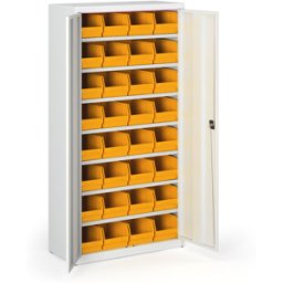 B2B Partner Schrank mit Sichtlagerkästen BASIC - 1800 x 400 x 920 mm, 32xC, grau/graue Tür
