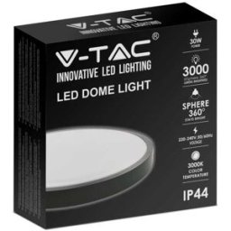 V-Tac Vt-8630b-Rd 30w Ip44 Runde Led-Deckenleuchte Black 360° Modernes Design 6500k - Sku 7641