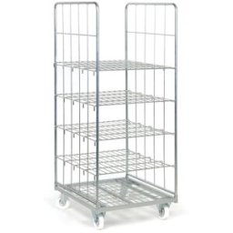 B2B Partner Rollbehälter mit Gitterwänden, Gitterwagen BASIC, 4x Gitterboden, 1660x710x810 mm