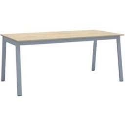 B2B Partner Büroschreibtisch PRIMO BASIC, 180x90 cm, graues Metallgestell, Eiche natur