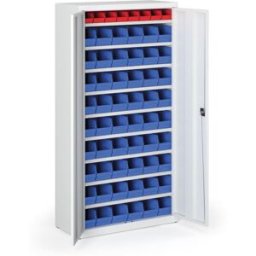 B2B Partner Schrank mit Sichtlagerkästen BASIC - 1800 x 400 x 920 mm, 8xA/54xB, grau/graue Tür