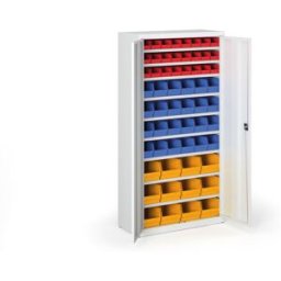 B2B Partner Schrank mit Sichtlagerkästen BASIC - 1800 x 400 x 920 mm, 24xA/24xB/12xC, grau/graue Tür