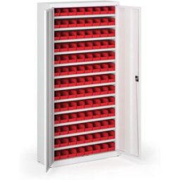 B2B Partner Schrank mit Sichtlagerkästen BASIC - 1800 x 400 x 920 mm, 104xA, grau/graue Tür