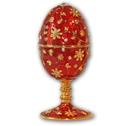 Schmuck- Ei Rot mit Spieluhr nach Faberge-Art aus emailiertem Metall