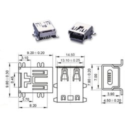 Conector mini usb B hembra 5 pines.