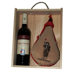 ESTUCHE BOTA DE VINO BORDADA SANTIAGO CON RIOJA CRIANZA DOC