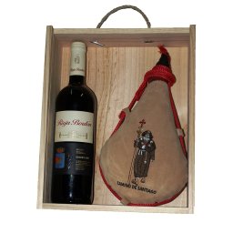 ESTUCHE BOTA DE VINO BORDADA SANTIAGO CON RIOJA RESERVA DOC.