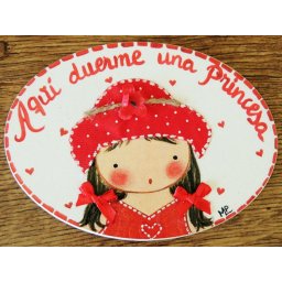 Placa para puerta niña vestido rojo