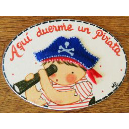 Placa para puerta niño pirata fondo blanco