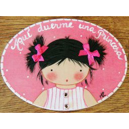 Placa para puerta niña vestido rayas
