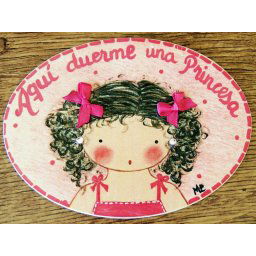 Placa para puerta niña con pelo rizado