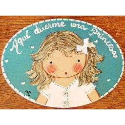 Placa para puerta niña vestido blanco con ribete
