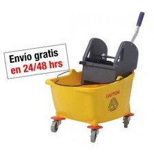 Cubo profesional amarillo de 32 litros con ruedas y prensa