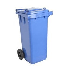 Contenedor azul 120 l con ruedas y pedal