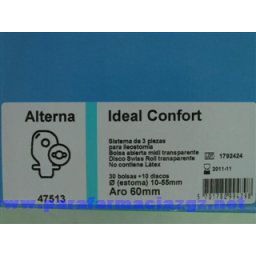 COLOPLAST AL ID CONF50 47513 494484 BOLSAS ILEOST SIST DOBLE PLAC C-ESP - ALTERNA CONFORT 3P ADH TR (MIDI TRANSP 60 MM 30+10 U )