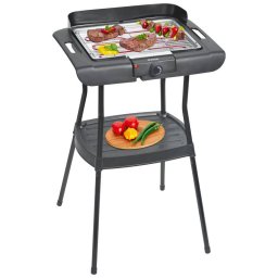 Bomann BQS 2244 - Barbacoa Eléctrica con Patas, Parrilla Cromada de 35,5 x 24,5 cm, Ajuste de Temperatura, Calentador Extraíble, 2000 W
