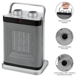 Clatronic HL 3631 - Calefactor Cerámico Oscilante, 2 Niveles de temperatura, 7 Velocidades, 1500W