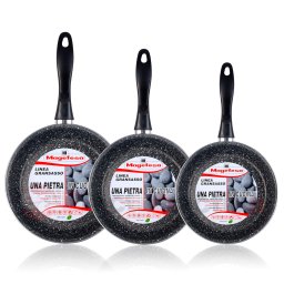 Magefesa K2 Gransasso - Set Juego 3 Sartenes 18-20-24 cm, inducción, antiadherente PIEDRA