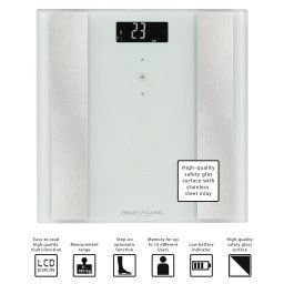 Proficare PW 3007 - Báscula de grasa corporal, análisis de 8 funciones, de cristal y acero inoxidable, color blanca