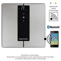 Proficare PW 3008 - Báscula de grasa corporal, análisis de 9 funciones, Bluetooth compatible con Android e iOS, acero inoxidable