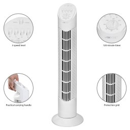 Clatronic TVL 3546 - Ventilador de torre, 3 niveles velocidad, oscilante 75º con bloqueo, progamble 120 minutos, altura 76cm