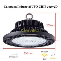 Campana LED UFO 100W Industrial CHIP 3030-3D Bridgelux IP65 90º 150Lm/W Regulable