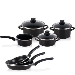 Magefesa Kenia Bateria de cocina 7 piezas + Set Juego 3 Sartenes 18-20-24 cm, inducción, antiadherente libre de PFOA, limpieza lavavajillas apta para todas las cocinas, vitroceramica, gas
