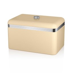 Swan Retro SWKA1010CN Panera de Mesa para Guardar Pan, Capacidad 18 Litros, Contenedor de Metal para Almacenamiento Pan y Bollería, Bread Bin, Diseño Vintage, Crema