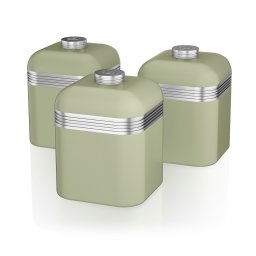 Swan Retro SWKA1020GN Set 3 Botes Cocina Almacenaje Metálicos 1 Litro Herméticos, Acero Lacado, Lata de Especias, Té ,Café, Pasta, Cereales, Arroz, Juego Tarros Diseño Vintage, Verde
