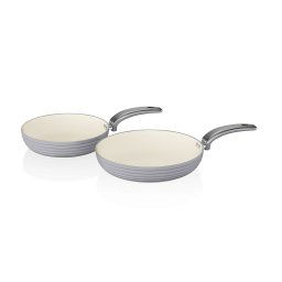 Swan Retro SWPS2010GRN Set Juego 2 Sartenes 20 - 28cm Aluminio Prensado 3mm, Inducción, Antiadherente Cerámica Marfil libre PFOA y PTFE, Apta para todas las Cocinas, Diseño Vintage, Gris