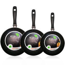 Wecook Khalma Set Juego 3 Sartenes inducción 18-22-24cm Aluminio, Antiadherente Piedra ecológico sin PFOA, Apta Todas Las cocinas, vitroceramica, Gas, lavavajillas