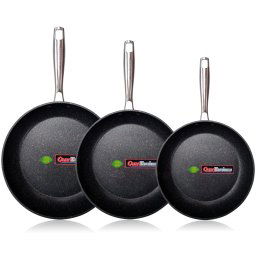 Wecook EcoChef Titanio Set Juego 3 Sartenes 18-20-24 cm Aluminio Forjado, inducción, 5 Capas Antiadherente sin PFOA, Limpieza lavavajillas Apta para Todas Las cocinas, vitroceramica, Gas