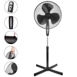 briebe FN122397 Ventilador de Pie Silencioso, Mando a Distancia, Temporizador hasta 7,5 Horas, Oscilante 80º, 3 Modos Funcionamiento, 3 Velocidades, Altura Regulable 100 - 125cm, Ø 40cm, Negro