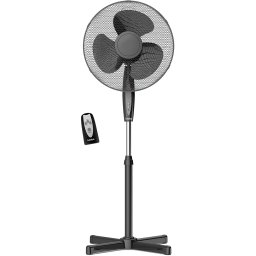 briebe Ventilador de Pie Silencioso, Mando a Distancia, Temporizador hasta 7,5 Horas, Oscilante 80º, 3 Modos Funcionamiento, 3 Velocidades, Altura Regulable 100 - 125cm, Ø 40cm, FN122397 Negro