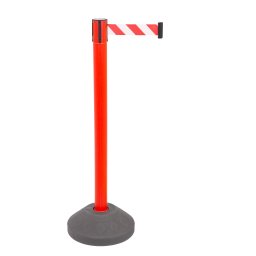 Poste de seguridad con cinta roja y blanca y base rellenable