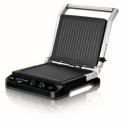 MPM MGR-11M Plancha Grill de Asar Doble, Contact Grill, Altura Adaptable, Abertura 180º, Placas Antiadherentes Extraíbles, Reguladores Temperatura Independientes 60 a 230°C, Carcasa Acero Inox, 2000W