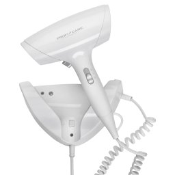 ProfiCare HT 3044 Secador de Pelo con 2 Niveles de Temperatura y Potencia, 1800 W, Cable en Espiral Extra Largo, Incluye Soporte de Pared y Apagado de Seguridad, Color Blanco