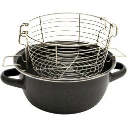 Magefesa Parma - Freidora con cestillo 24cm, recubrimiento esmaltado, limpieza lavavajillas apta para cocinas de gas, vitrocerámica y gas, Fabricada en España