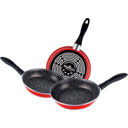 Magefesa K2 Rojo Set Juego 3 Sartenes 20-24-28 cm, Inducción, Antiadherente PIEDRA libre de PFOA, Vitrocerámica, Gas, Acero Vitrificado, Fabricadas en España