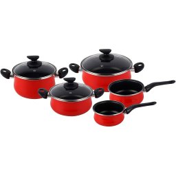 Magefesa Praga Batería de Cocina Inducción, 8 piezas, Antiadherente Bicapa Ecológico libre de PFOA, Set Cazuelas Tapas Cristal, Vitrocerámica, Gas, Acero Vitrificado