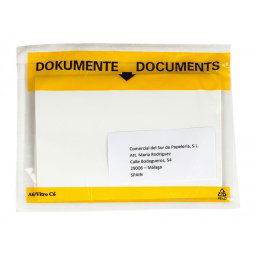 Sobre autoadhesivo q-connect portadocumentos multilingue 165x122 mm ventana transparente paquete de 100