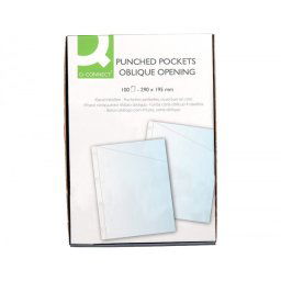 Funda q-connect corte oblicuo 290x195 mm cristal 4 taladros pvc 90 mc caja de 100 unidades