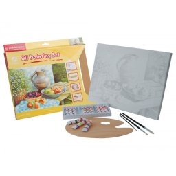 Set pintura al oleo liderpapel contiene 1 lienzo imprimacion 30x40cm 1 paleta madera 3 brochas tubos 12x12ml oleo
